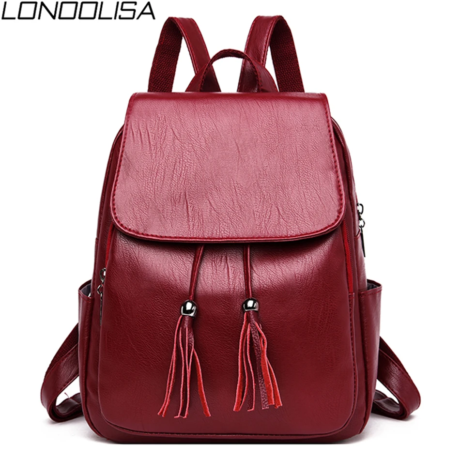 Женский рюкзак из мягкой искусственной кожи с кисточками Большой Вместительный