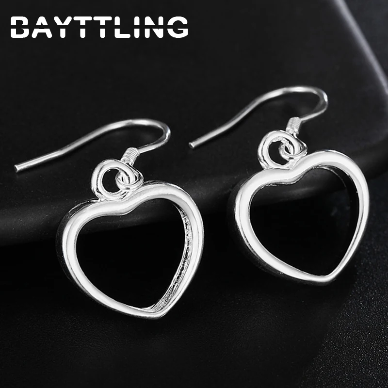 

BAYTTLING 30MM 925 Sterling Silver Hollow Heart Pendant Earrings For Woman Luxury Romantic Wedding Engagement Gift Jewelry