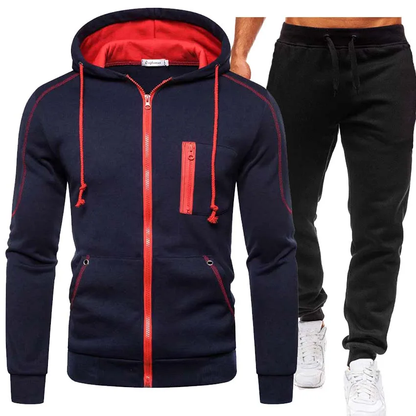 

New Winter Mens Tracksuits 2020 Men Sets Printing Hoodie Set Fleece Zipper Sweatshirt Casual Sport Sweatpants Men's Clothing