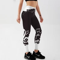 qickitout summer style fashion in women leggings black and white note printed leggings mid waist pants fitness workout leggings