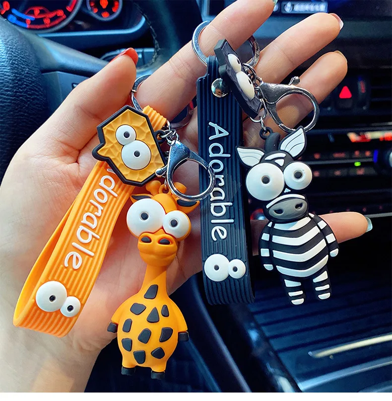 

New Cartoon Key Chain PVC Zebra Giraffe Cute Rabbit Funny Toy Keychain Car Key Ring Birthday Gifts For Children