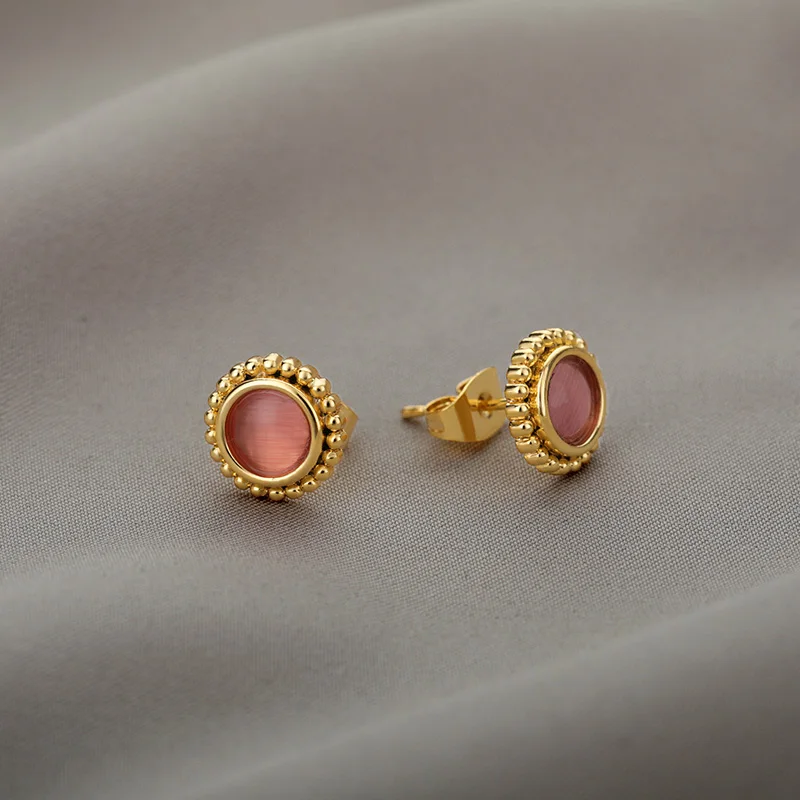 

Tiny Pink Opal Flower Earrings for Women Ear Piercing Stud Earring October Birthstone Jewelry Gift Boucle Oreille Femme