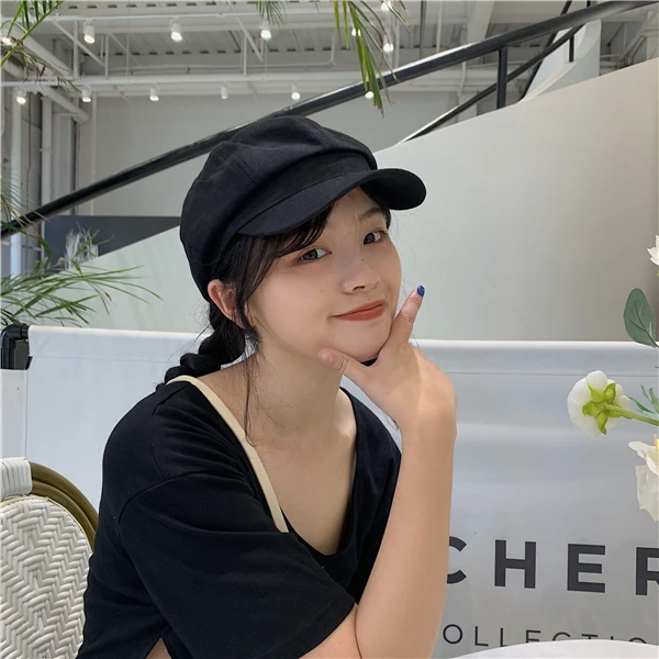 

2021 New Ladies Three-dimensional Solid Color Cotton and Linen Octagonal Hat Children Japanese Versatile Art Artist Hat