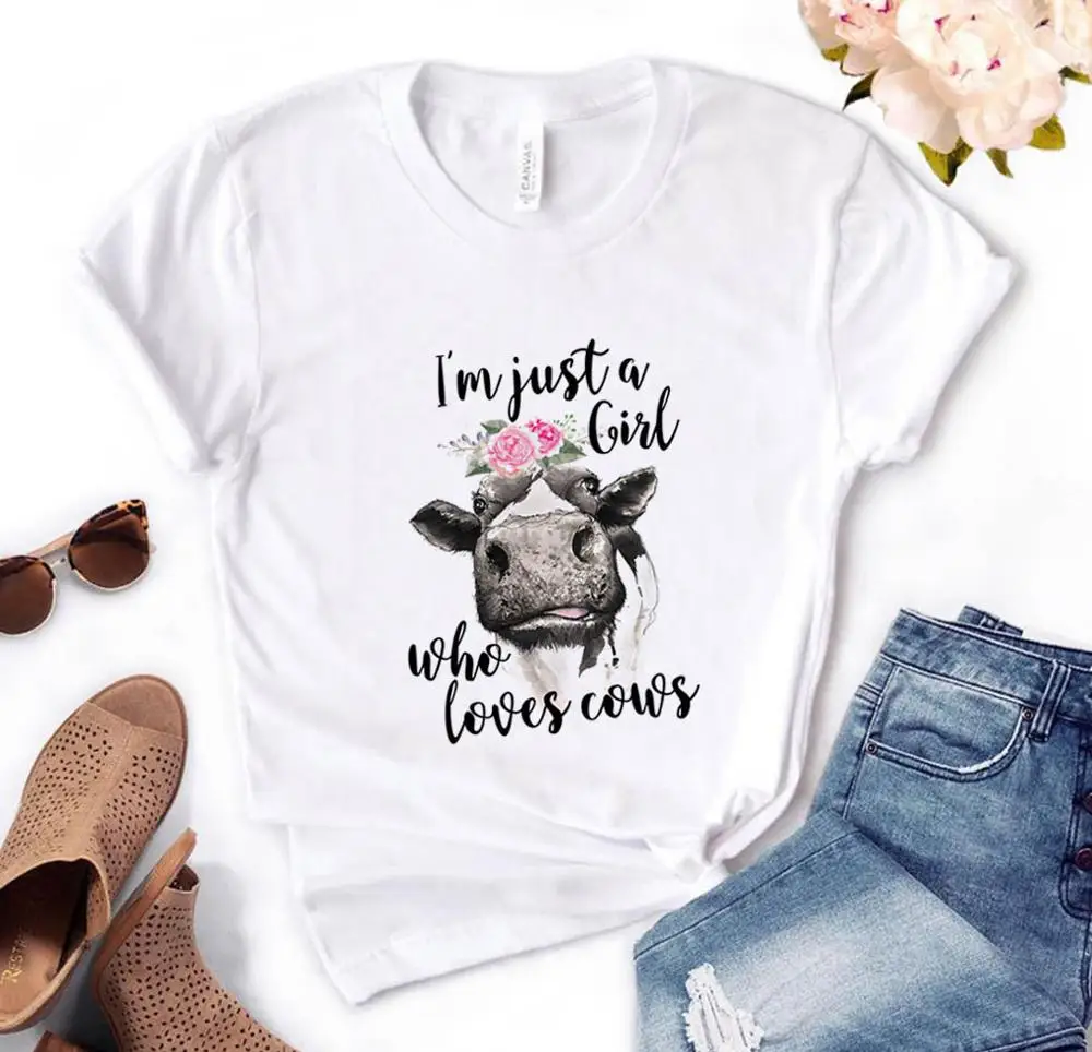 Женская футболка с принтом &quotЯ просто девушка которая любит коровы" свободная