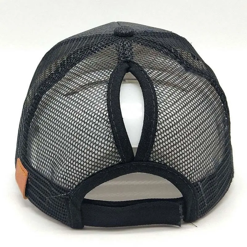 

Women Glitter Ponytail Tennis Cap Sport Hat Summer Messy Bun Mesh Adjustable Hats Sport Running Cycling Caps 2018 New