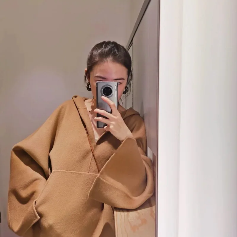 Осень-зима 2021 новый двусторонний свитер с капюшоном женское свободное шерстяное