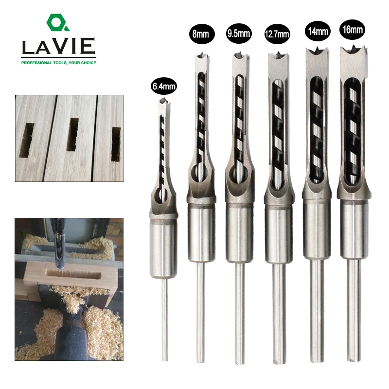

6PCS HSS Twist Drill Bits Square Auger Mortising Chisel Drill Set Square Hole Woodworking Drill Tools Kit Set Extended Saw BH01