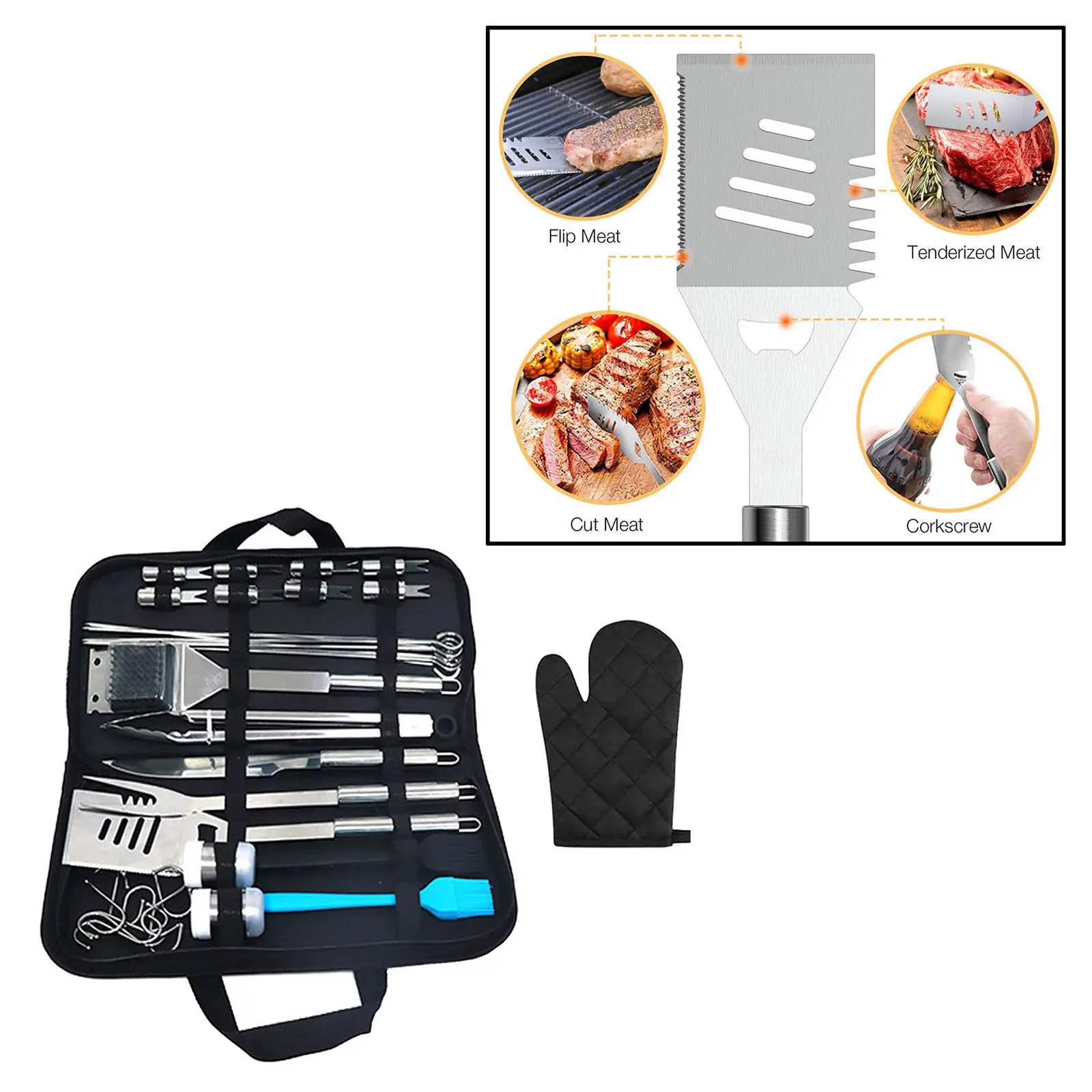 

35/Set Stainless Steel Grill BBQ Cooking Utensil Tool Set Spatula Tongs Grilling Accessories with Storage Case