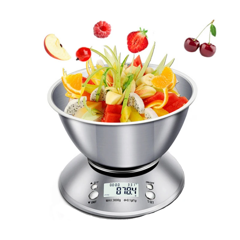 Цифровые электронные весы 5 кг/1 г, пищевые весы из нержавеющей стали, весы с датчиком веса для приготовления пищи, кухоные весы для еды