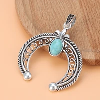 5pcslot silver color large crescent moon faux turquoise stone charms pendants for necklace jewelry making accessories