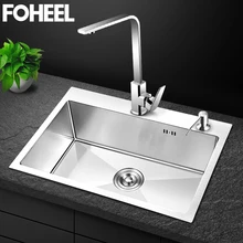 FOHEEL Kitchen Sink Single Bowl Above Counter Or Undermount Handmade Brushed Stainless Steel Kitchen Sinks Wastafel FKS01