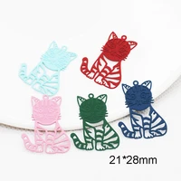 20pcslot new arrival animal cat shape filigree stamping charms painted pendant jewelry earring findings 2128mm