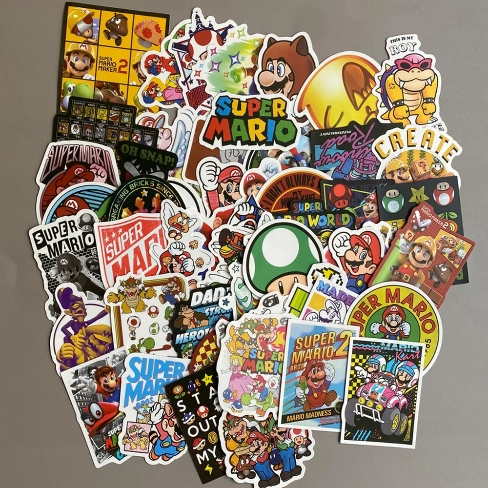Super pegatina de Mario para juegos de Anime, Maleta impermeable, bricolaje, port&aacute;til, guitarra, monopat&iacute;n, tel&eacute;fono m&oacute;vil, ordenador, pegatinas encantadoras, 100 Uds.-1