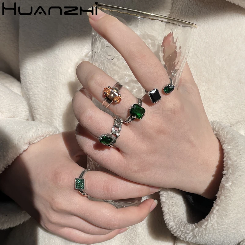 HUANZHI 2020 новые винтажные зеленые прозрачные стразы прямоугольник овальная цепи