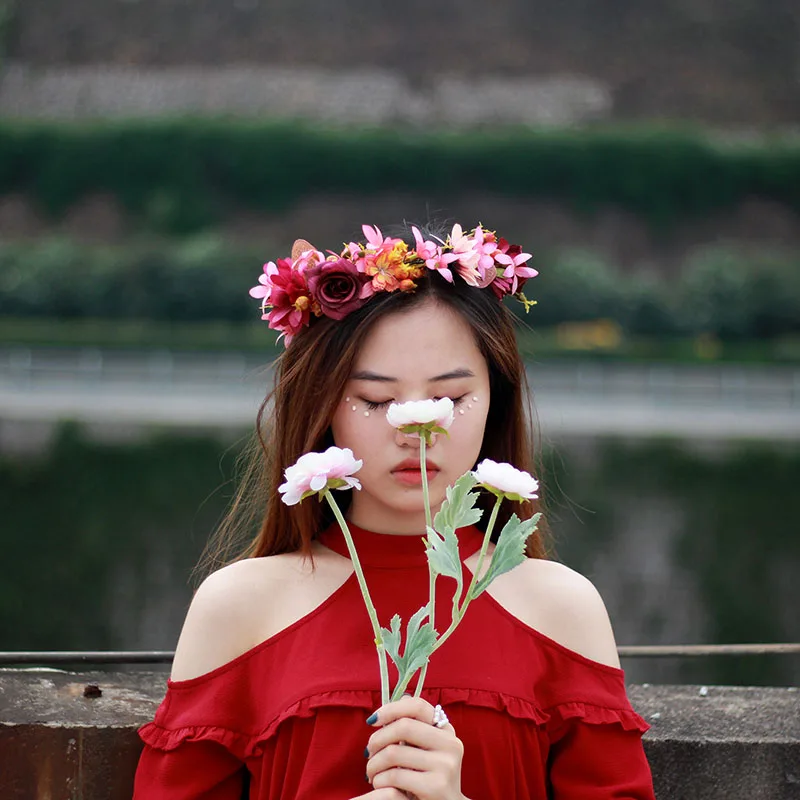Яркая луна обруч для волос Южно-корейский стиль Свадебный венок из роз невесты