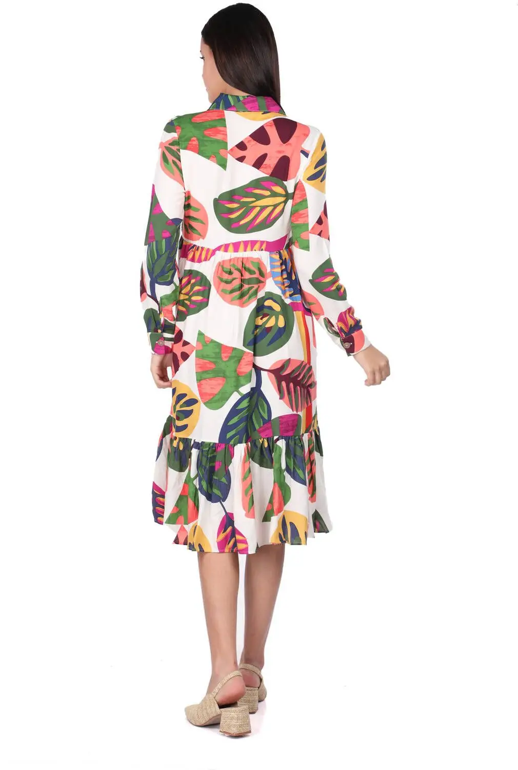 

Tropical White Printed Gathered Dress for Women
