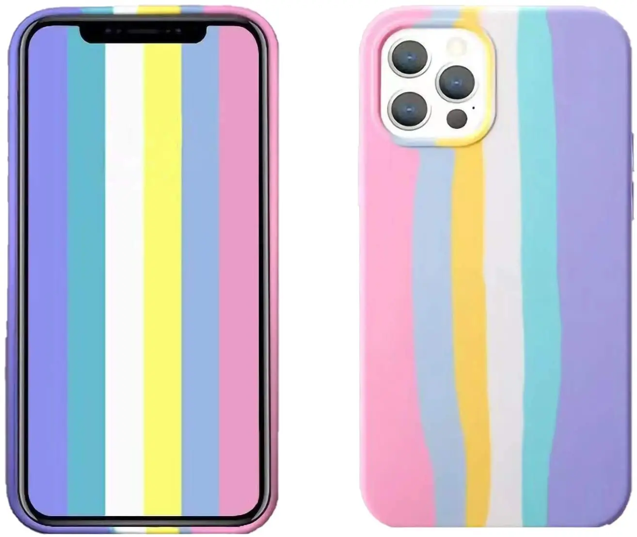 

Creative Cute Rainbow Stripe Line Shockproof Cover for iPhone 11 12 Pro Max X XR XS Max Liquid Silicone Protective Phone Case