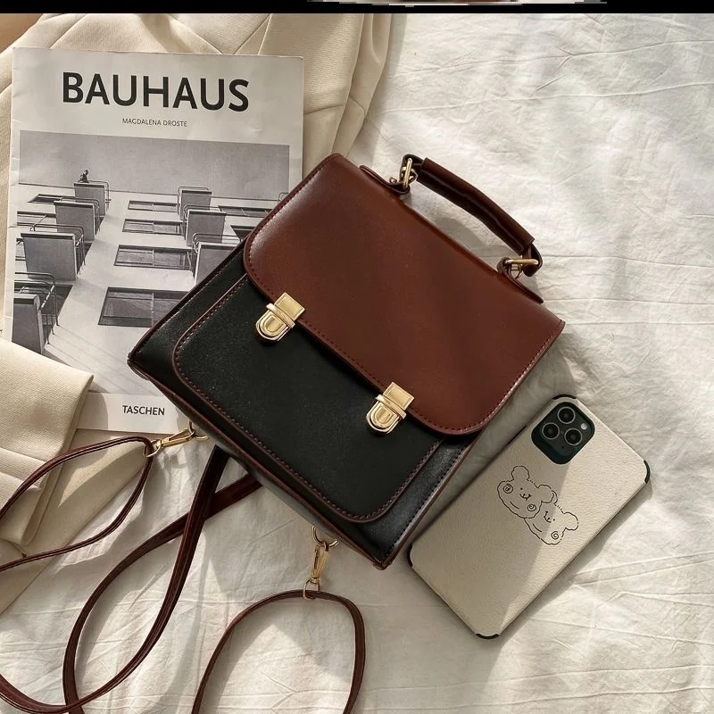 

Women Shoulder Bag Contrast Color Deft Retro Small Bag Crossbody Leather Backpack Wholesale 2021 New Fashion Lady Handbag