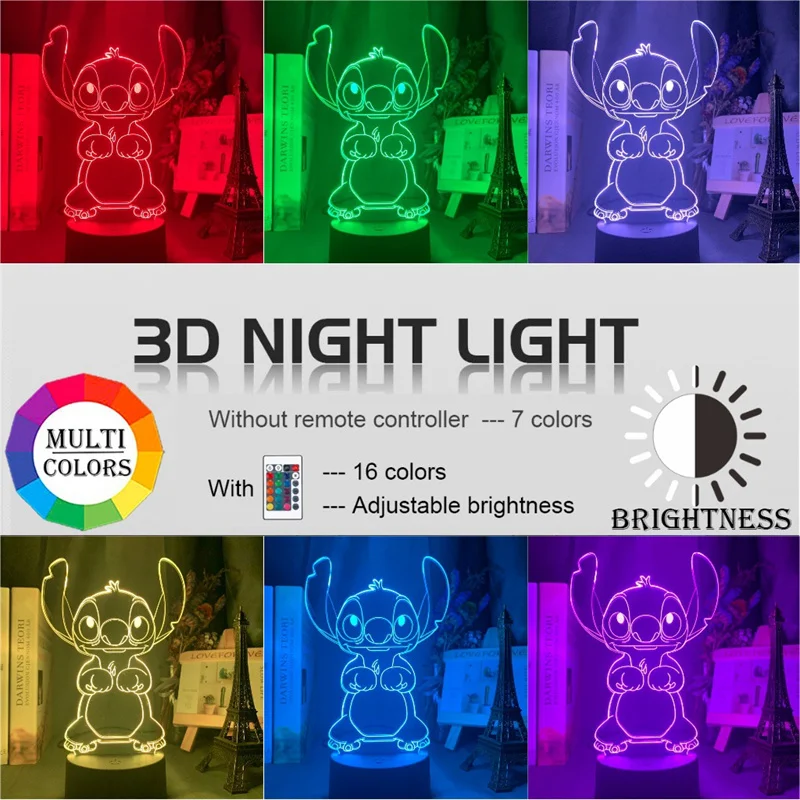 Мультяшный светодиодный ночник Ститч акриловый 3D иллюзия светодиодная