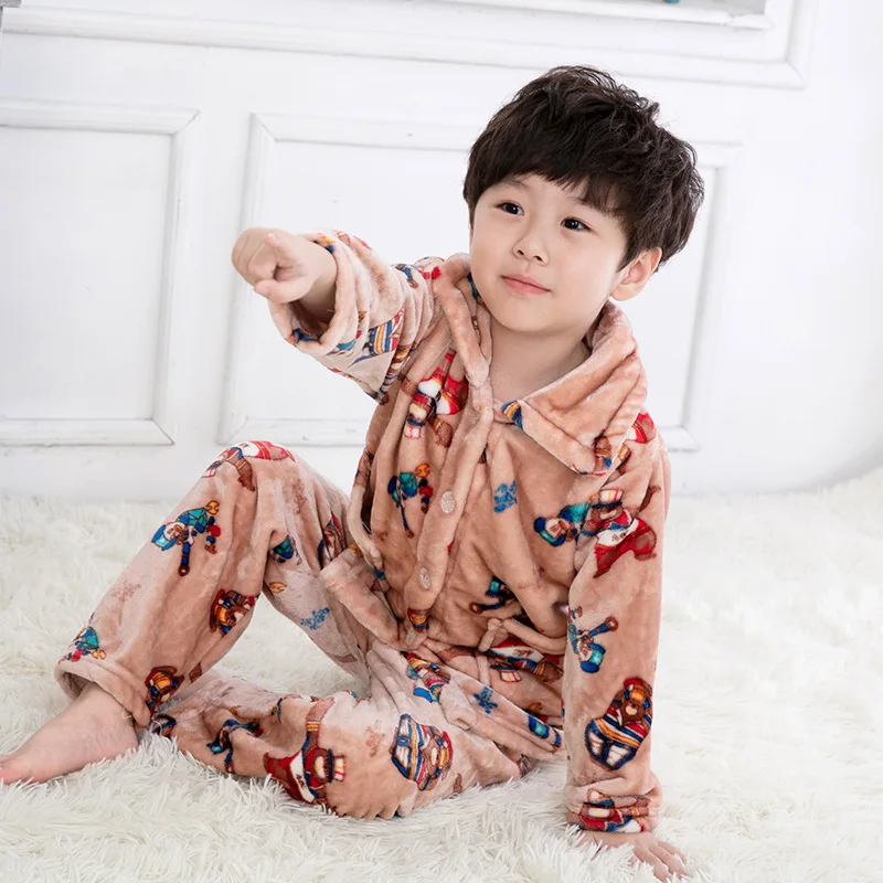 Pijama infantil inverno; детский пижамный комплект из кораллового флиса; пижама с принтом для маленьких мальчиков и девочек; детская фланелевая одежда для сна; пижамы для младенцев - Цвет: Brown bear pajama
