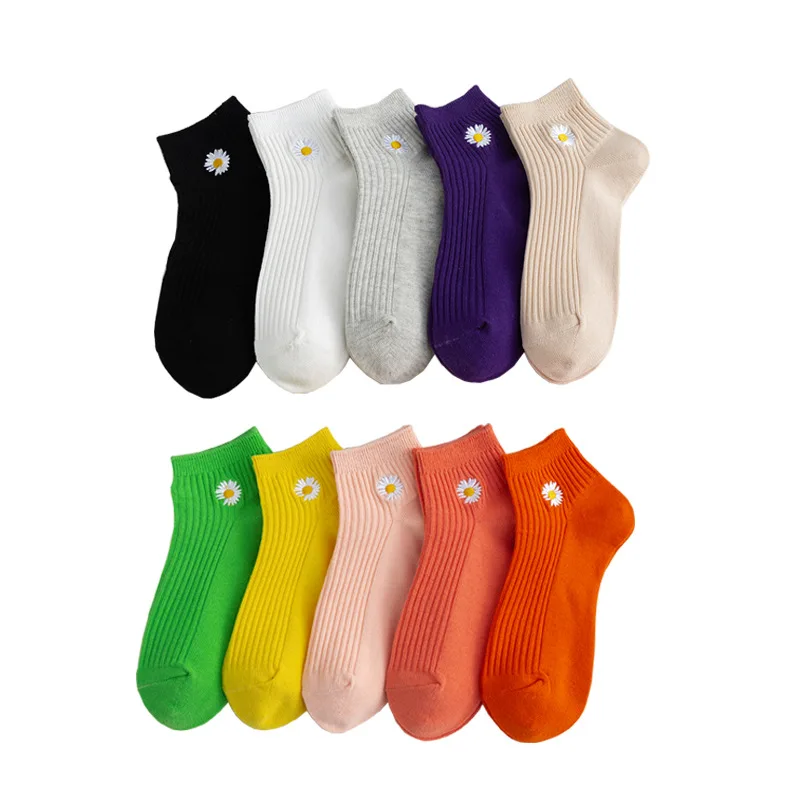 

2 Pairs High Quality Spring Women Socks Breathable Solid Color Cotton Girl Sock Embroidery Summer Casual Female Harajuku Sox