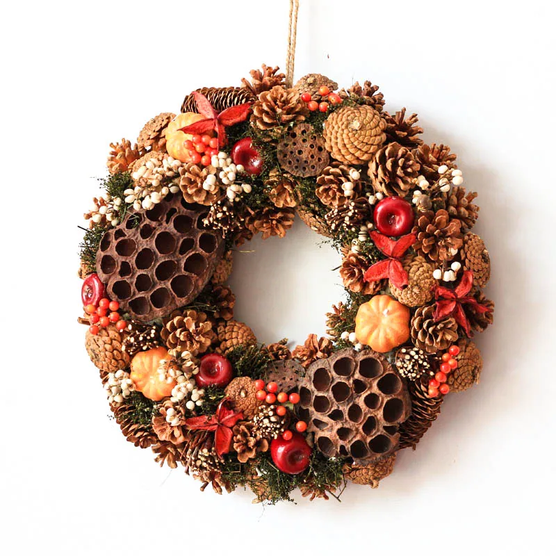 2020 Рождественский дверной венок новогодние венки Рождественские Зимние сушеные