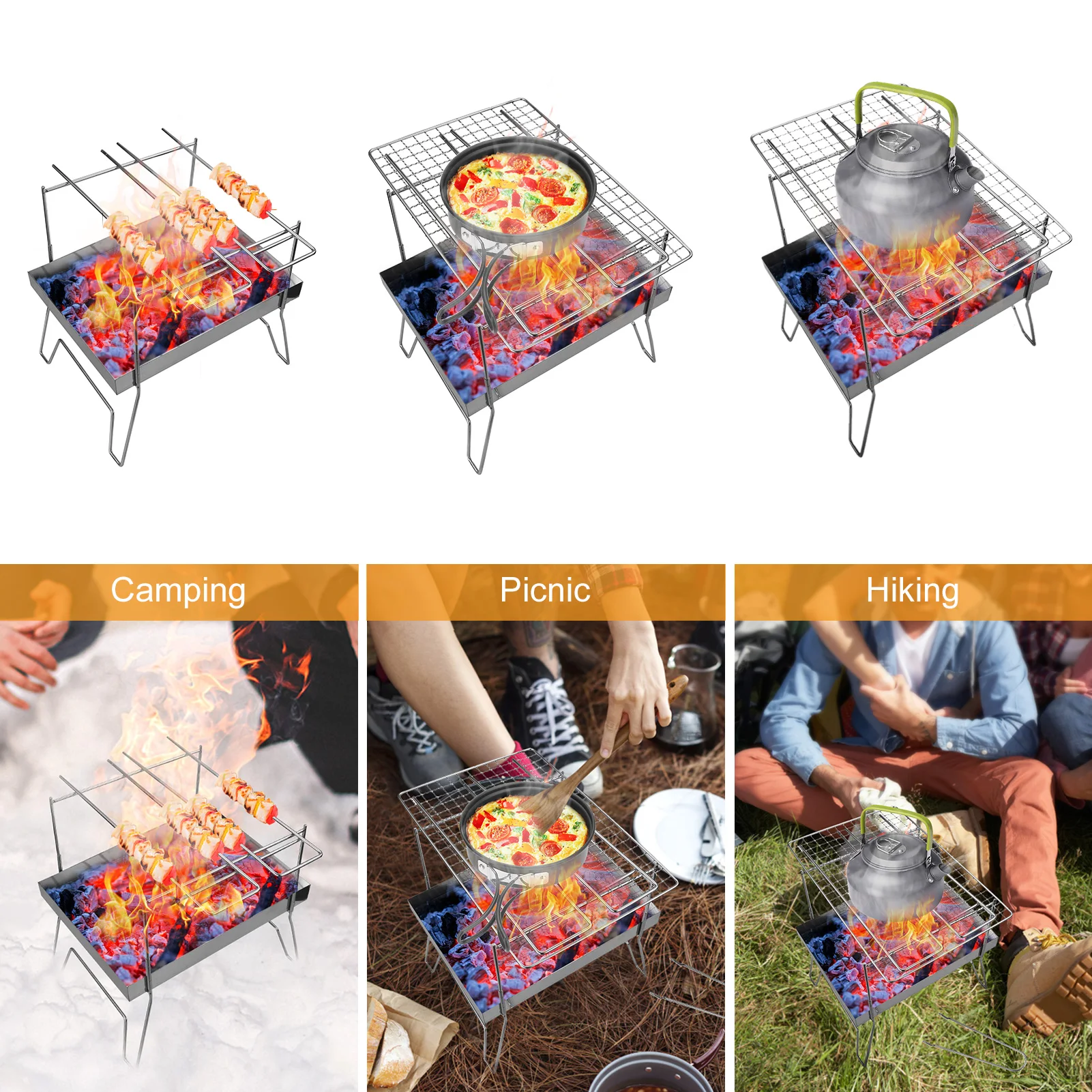 

Outdoor BBQ Stove Accessories Grill Stainless Steel Backing Hiking Picnic Home Park Camping Grill Portable Charcoal Grill