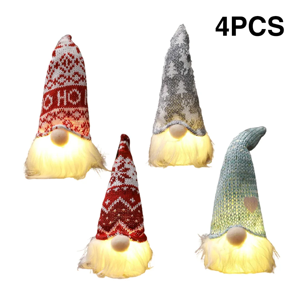 

4PCS Christmas Lighting Gnome Hanging Doll Pendant Plush Gnomes Luminous Decorative Faceless Doll Gnome Ornaments Kids Gift