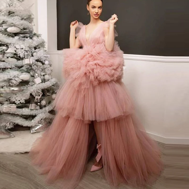 Шикарные пыльно розовые тюлевые вечерние платья для выпускного вечера с
