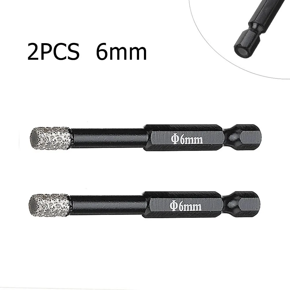 

2pcs Diamond Dry Drill Bit 6mm Black Brazed Ceramic For Hex Shank Hole
