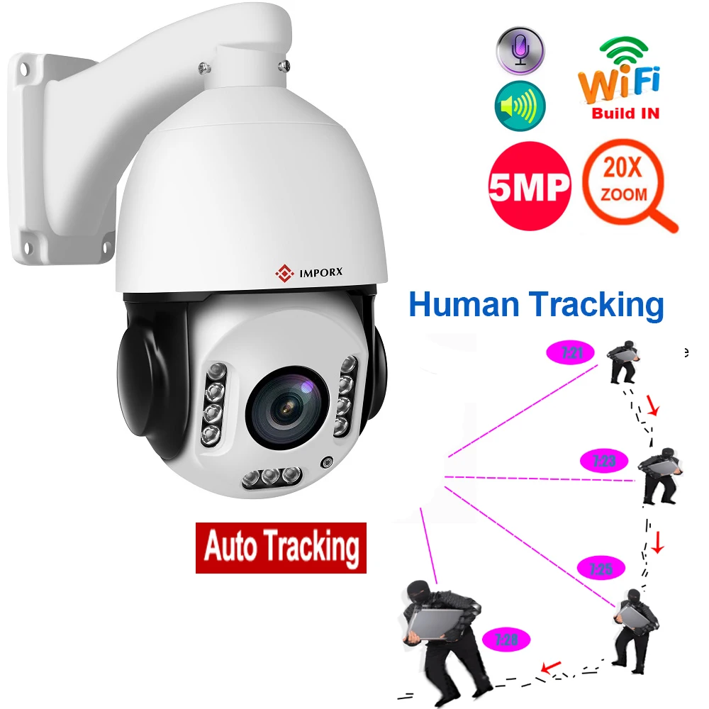 Беспроводная ip-камера IMPORX 5MP 20X Zoom с автоматическим отслеживанием PTZ, ip-камера HD 1944 P, wifi, распознавание людей, гуманоид, скоростная купольная камера