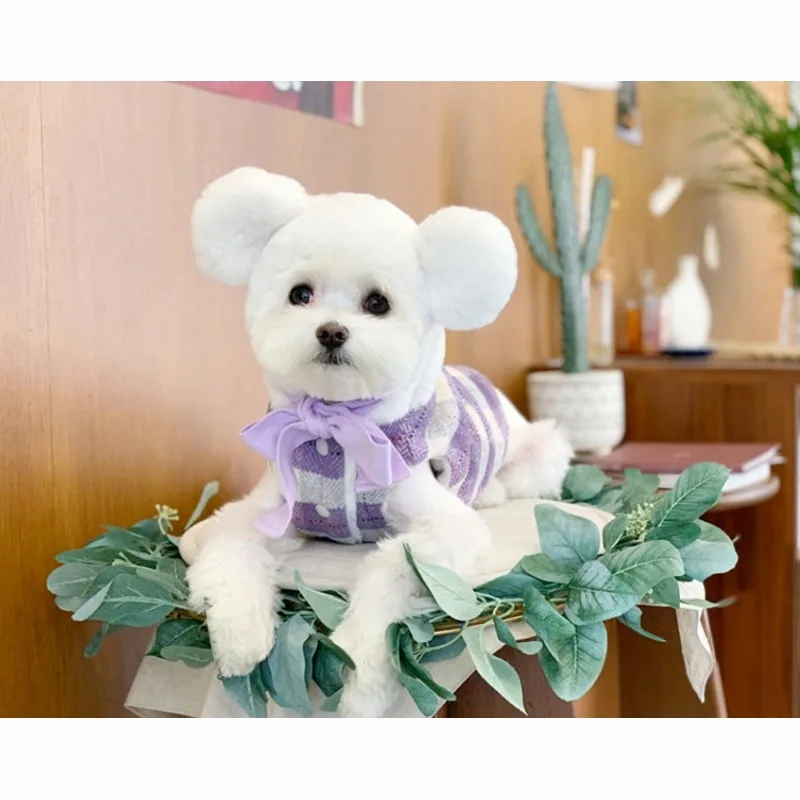 Зимняя одежда для собак толстая плюшевая теплая Милая шапка с медведем худи