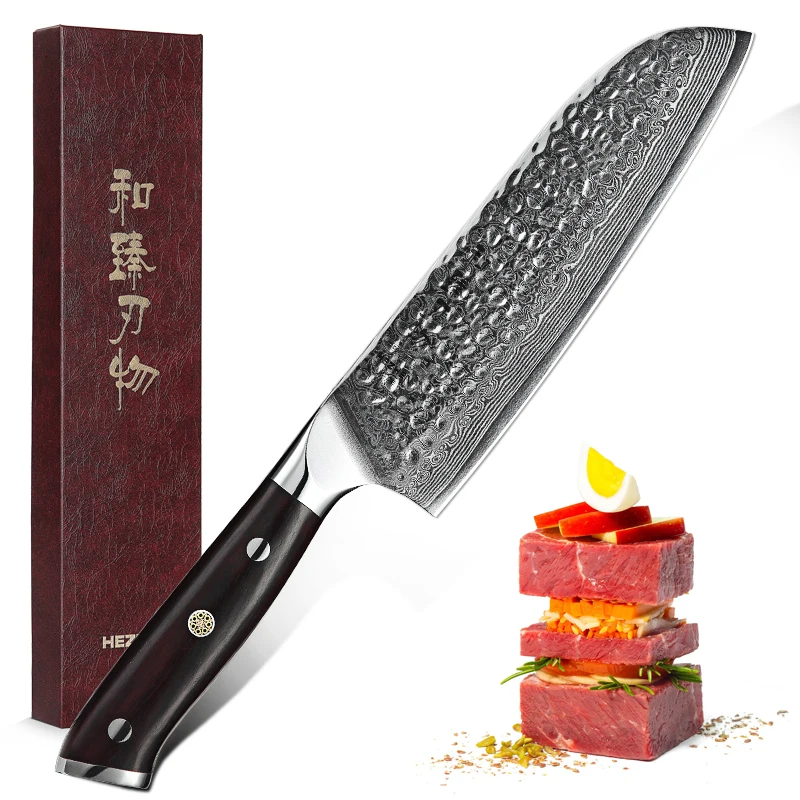 HEZHEN 7 ''нож Santoku 67 слоев Дамасская сталь инструменты для приготовления пищи