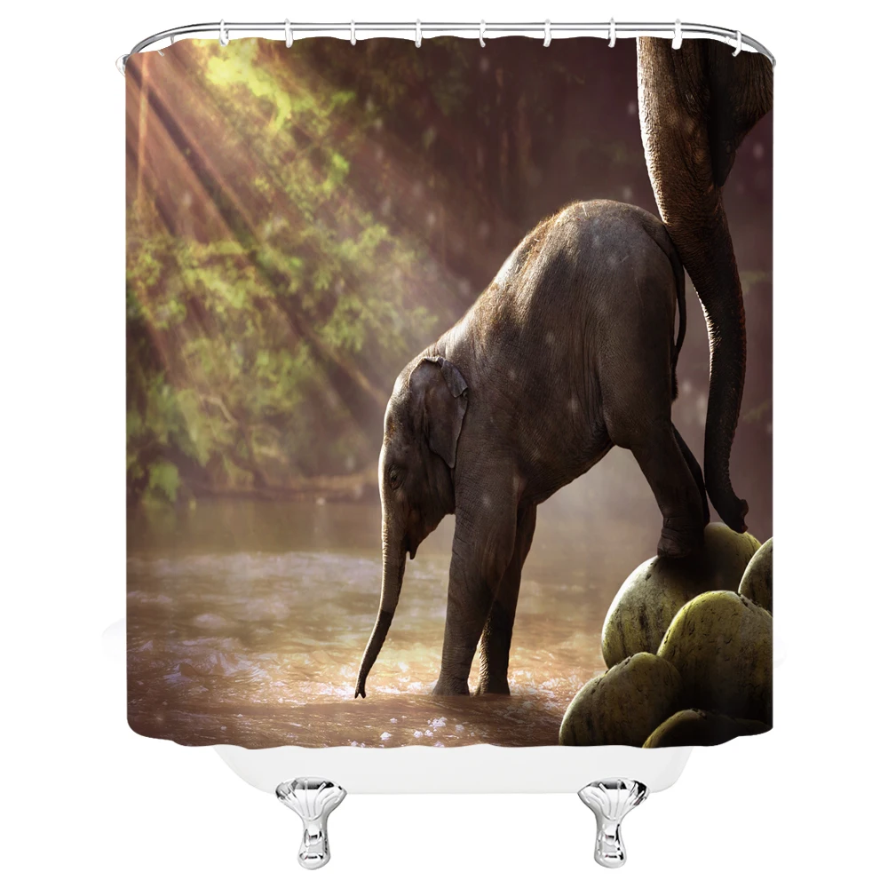 Занавеска для душа со слоном летняя водонепроницаемая из полиэстера | Дом и сад