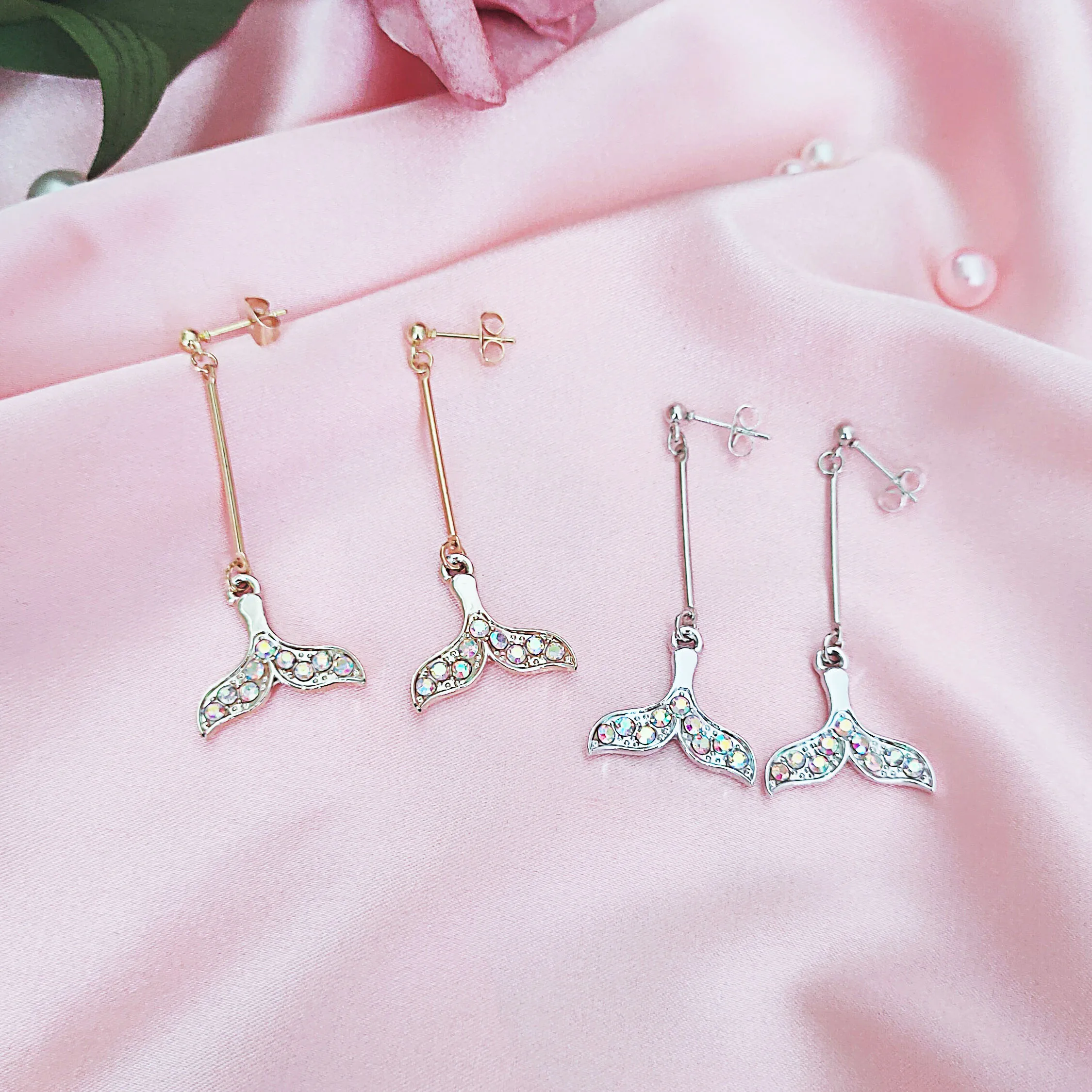 

Korean Style Ladies Beautiful Mermaid Tail Drop Earring Crystal Rhinestone Zircon Long Dangle Earrings for Women Girl Jewelry