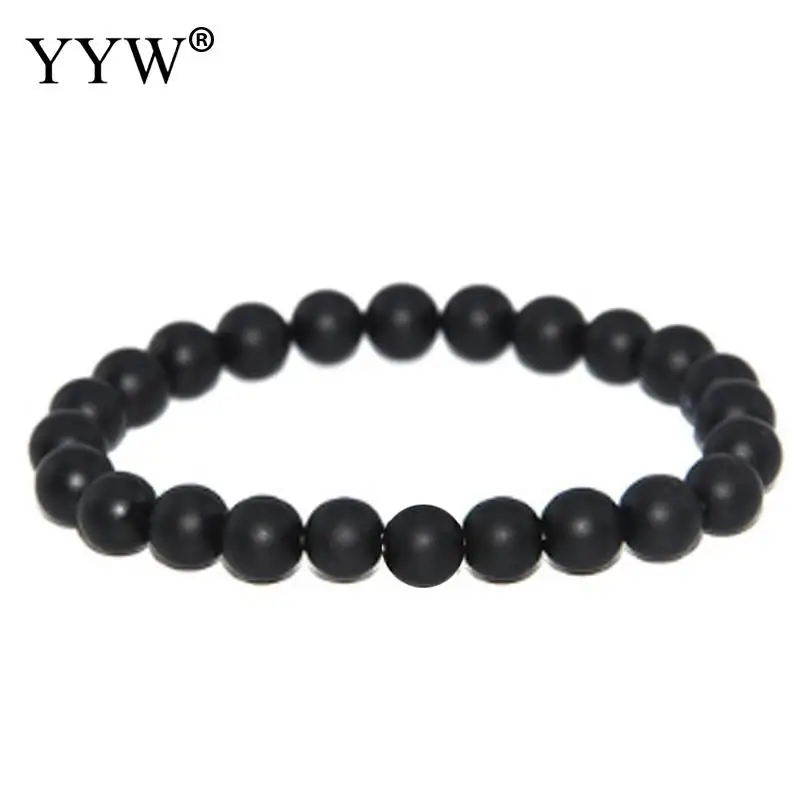 Гладкий натуральный камень Seadbeads браслет для мужчин и женщин черный Poblished