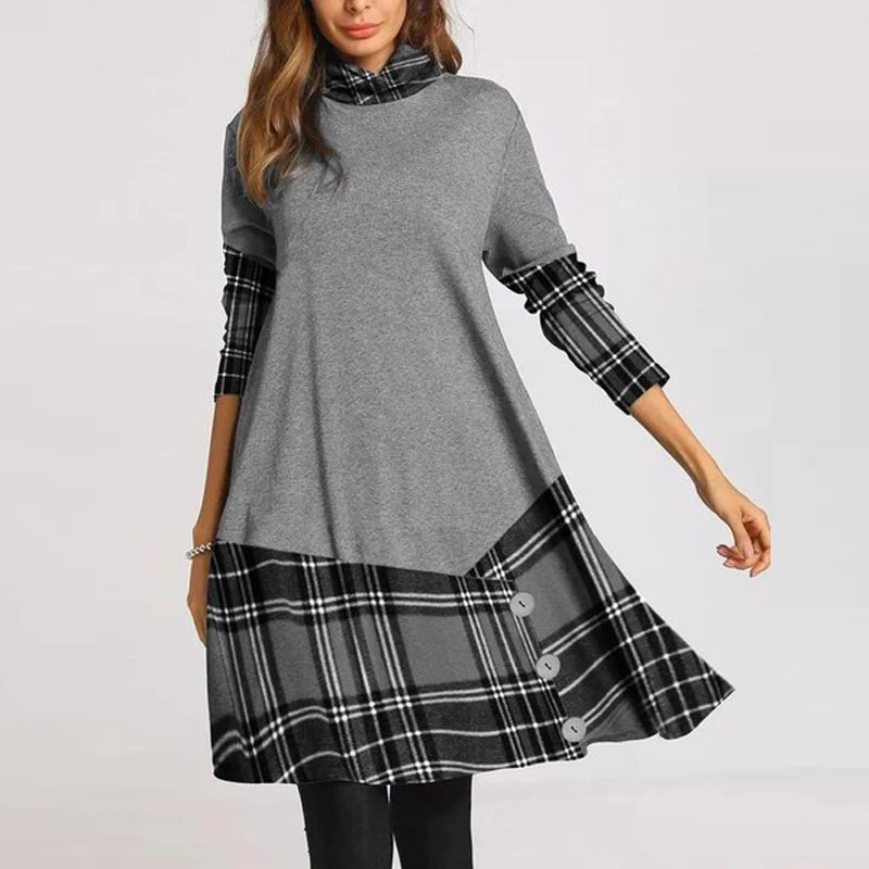 

2021 New Fashion Vintage Women Spring Autumn Loose Dress Dandelion Print Long Sleeve Turtleneck Elegant Female Casual Party Top