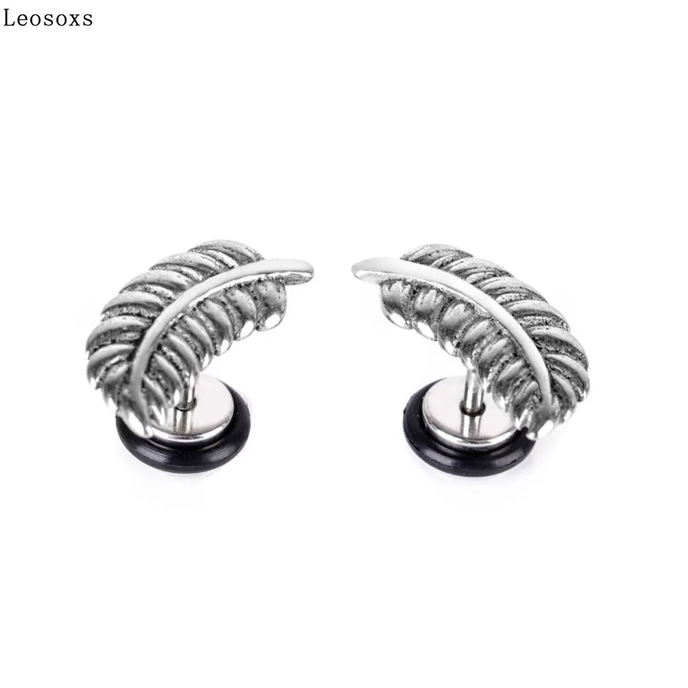

Leosoxs 2 piece Hot new stainless steel earrings, bone studs, leaf earrings, punk jewelry