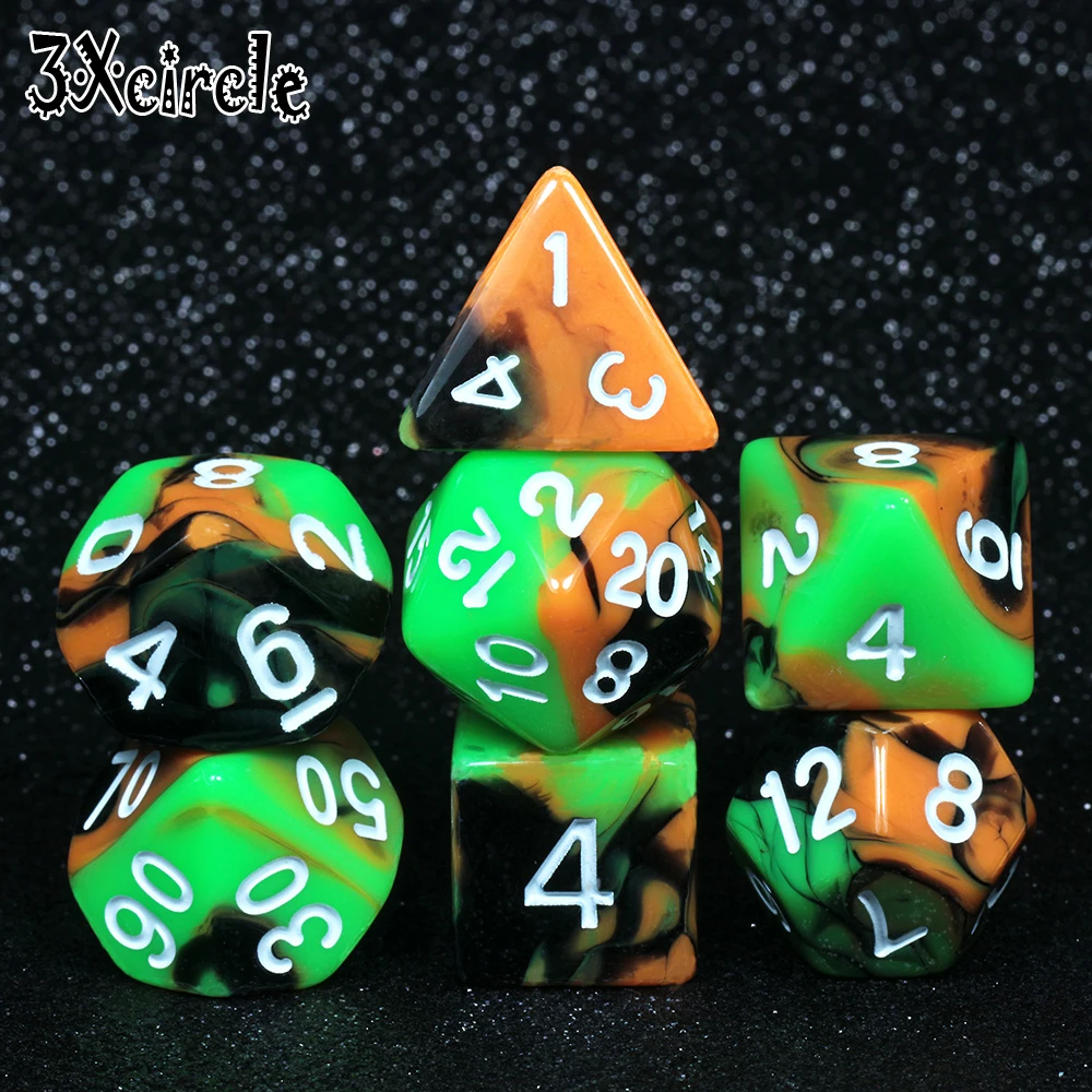 Трехцветные многогранные игральные кости для настольных игр DND D4 D6 D8 D10 D12