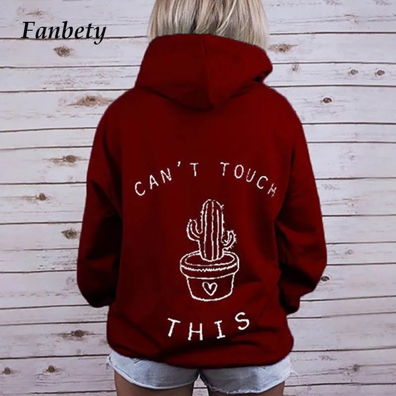 Fanbety/толстовка с капюшоном для девочек с принтом кактусов и растений; женские осенние толстовки с длинными рукавами; джемпер; Повседневный пуловер на завязках; топы