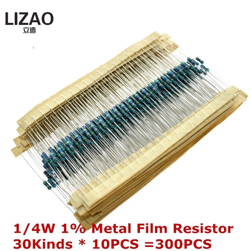 

300 600 PCS /Set 1/4W Resistance 1% 30 Kinds Each Value Metal Film Resistor Assortment Kit resistors 100R 1K 47K 10K 100K 4K7