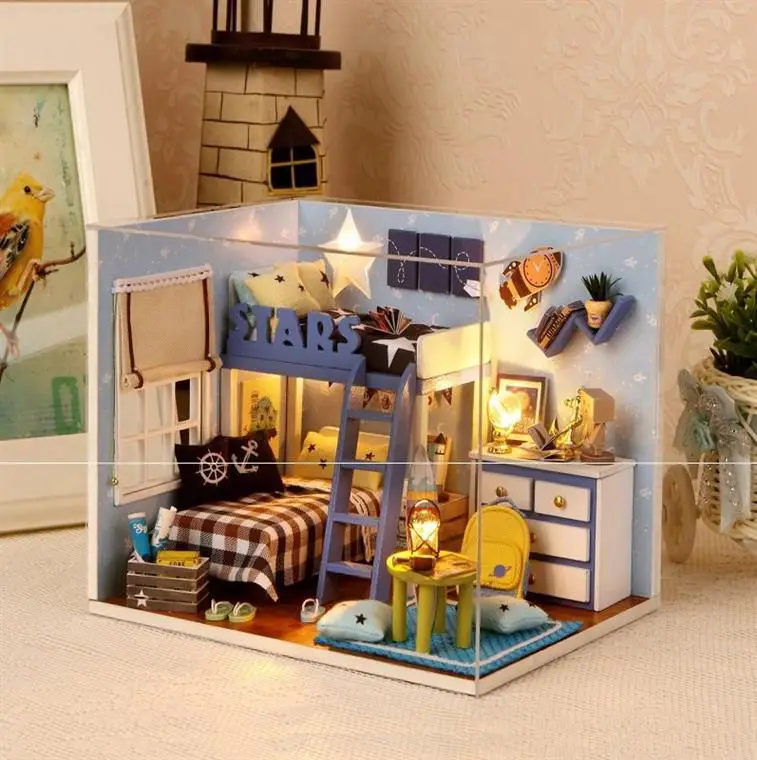 

DIY Model Educational Doll House Miniature Retro Style Dollhouse With Furnitures American Wooden Poppenhuis Handmade Toy OO50WW