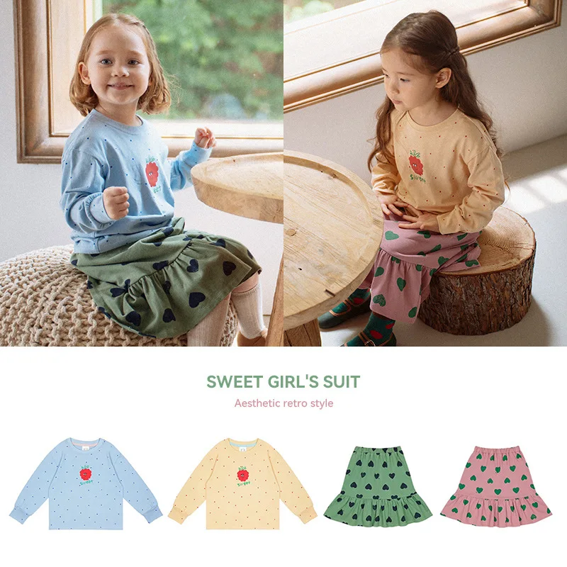 

Girls Clothing Autumn And Winter New Girls Clothes Long-Sleeved T-Shirt Polka Dot Girls Skirt Girls Pleated Skirt Mini Skirt