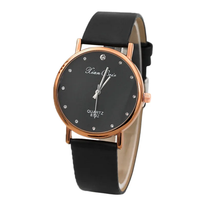 

Fashion Women Diamond Simple Watch Case Leather Band Round Dial Quartz Wrist Watch Small Diamond Relogio Feminino Alloy Watch
