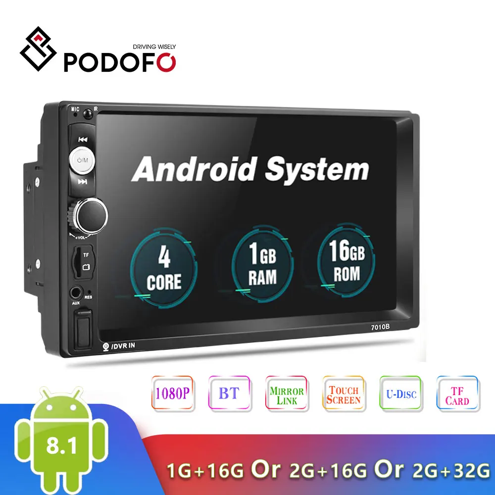 Новейший Podofo Android 8,1 2 Din Автомобильный Радио мультимедийный плеер 2GB+ rom 32GB 7''GPS карта без Dvd 2din Авторадио для Volkswagen