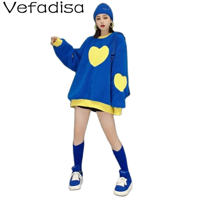 

Модный пуловер Vefadisa с надписью Love контрастных цветов, свитшот, новинка зимы 2021, модная толстовка с бархатной подкладкой TT656