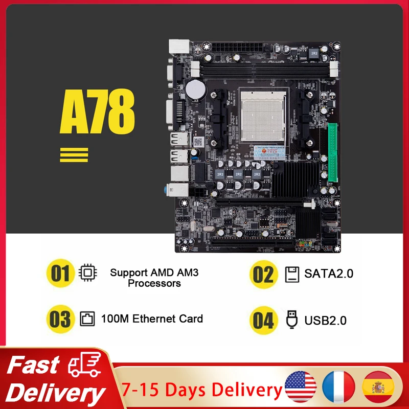 

Материнская плата HUANANZHI A78, двойные каналы DRR3 16G USB 2,0 SATA 2,0, десктопная материнская плата для процессоров AMD AM3, материнская плата M-atx