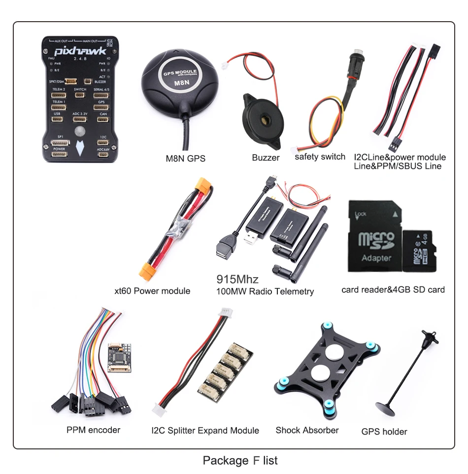 915Mhz 100 PackageF Pixhawk 2.4.8 PX4 PIX 32 бит Контроллер полета Автопилот с 4G SD переключатель безопасности зуммер PPM IEC для RC квадрокоптера - Цвет: 915Mhz 100 PackageF