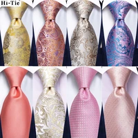 hi tie pink orange solid paisley design silk wedding tie for men quality hanky cufflink fashion nicktie business party dropship