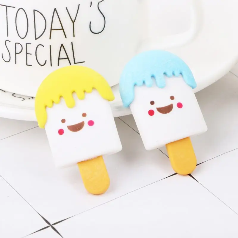 C90C Cute 3D Cartoon Face Ice Cream Rubber Erasers Pencil Eraser For Kids School Supplies Stationery